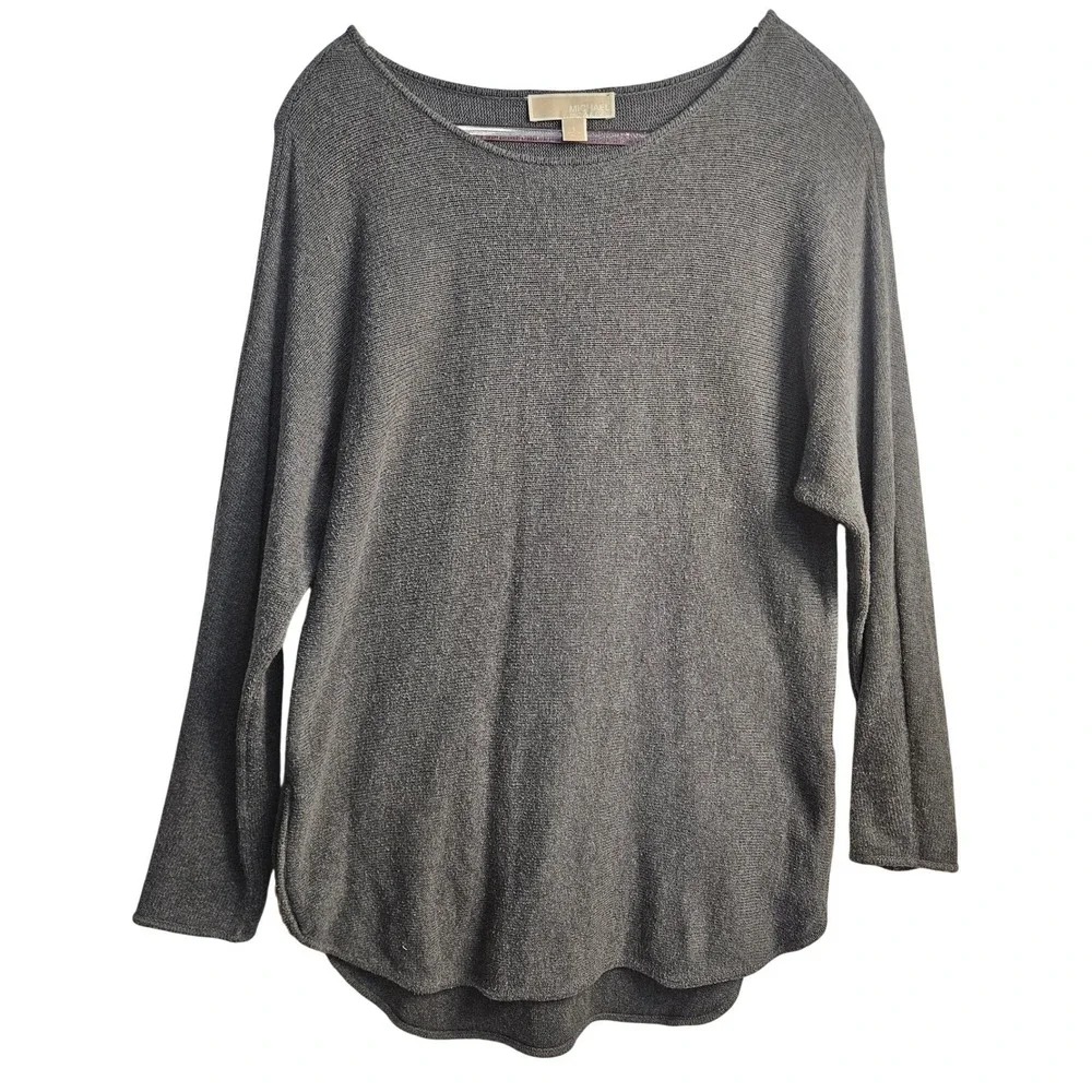 Michael Kors Sz L Gray Knit‎ Tunic Top Side Zip Boat Neck Long Sleeve #541